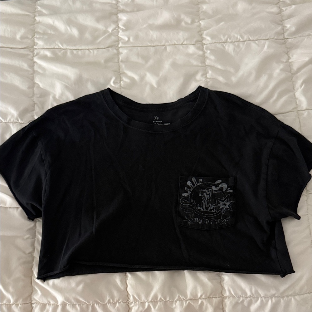 Aerie Black Graphic Crop Top